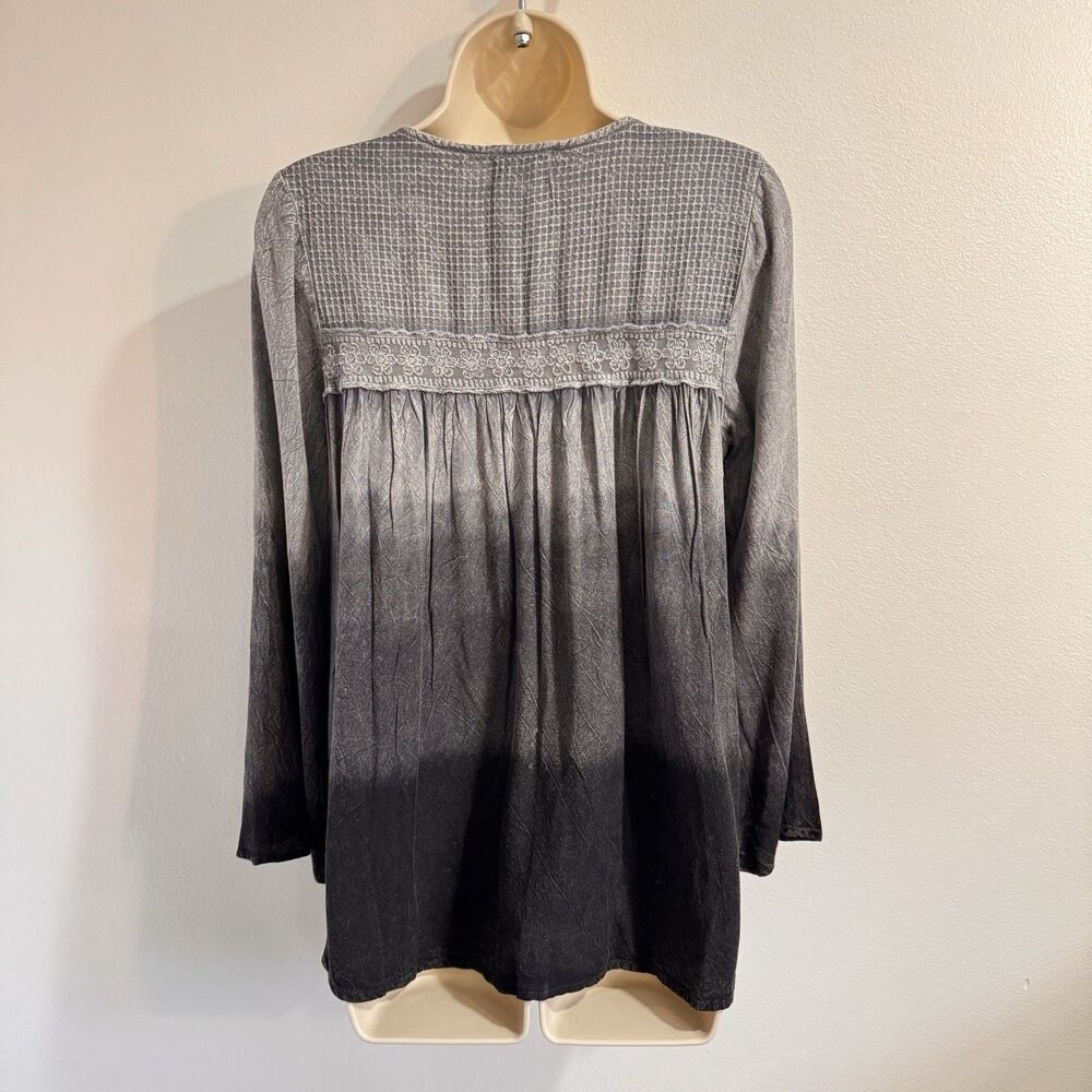 Vintage Y2K NWT Oso Casuals Blouse S Mineral Wash Waffle Knit Lace Boho Gray - Picture 6 of 10